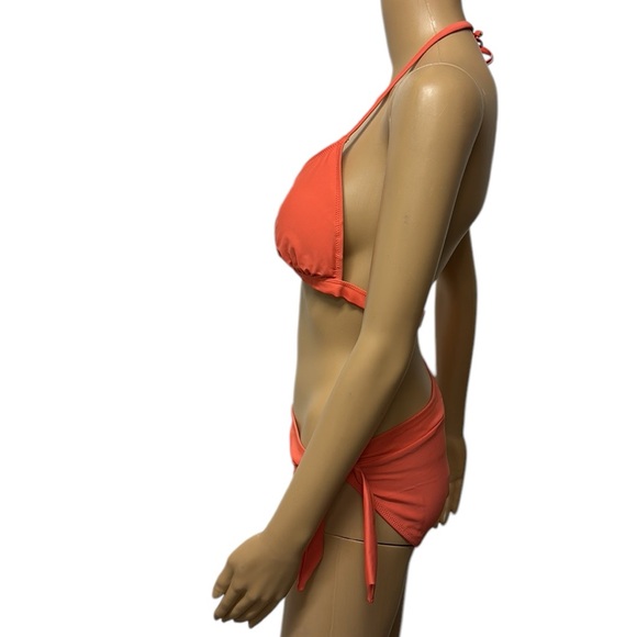 Blue Motion Orange 2 Piece Swimsuit Bikini Halter Top Tie Sides Size M/L - Picture 2 of 6
